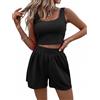 MSIYOW Completo Donna 2 Pezzi con T-Shirt Top e Shorts Abbigliamento Yoga Gym Set Donna Completi Sportivi Tute Estivo (XL, Nero)