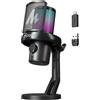 MAONO Microfono Wireless per PC, Microfono PC con Software di Cambiavoce Vocale IA, Cancellazione del Rumore a 3 Stadi, Luce RGB Personalizzata, per Gioco, Podcasting, Streaming, DM40 Pro Nero