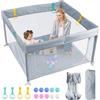 eSynic Box Bambini 120x120 cm con Pallini e Maniglie, Montaggio Zero, Recinto per Neonati Modulare Pieghevole, Porta con Zip Esterno, Playpen Giochi per Bimbo con Borsa Portatile da Viaggio - Grigio