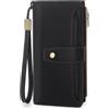 GOUNNU Portafoglio Donna Grande Portafogli in Pelle PU Blocco RFID Elegante Spazioso Portafoglio da Donna con Cerniera Portamonete e 32 Porta Credito Carte, 1 Staccabile Slot (nero)