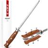 HEZHEN Acciarini Affilacoltelli in Acciaio ad Alto Tenore di Carbonio, Acciaino con Rivestimento Professionale con Manico in Legno，Barra di Affilatura per Coltelli