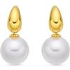 LUXENTER Orecchini in lega di metallo con perla bianca rifinita in oro giallo 18 carati colore bianco orecchini medi gioielli per donna Rosmi