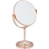 Relaxdays Specchio da Trucco, Ingrandimento 2X, Specchietto a 2 Lati, Girevole 360°, Tondo, HLP 27,5x18x10,5 cm, Ramato, 1 pz