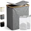Ribelli Cesto portabiancheria pieghevole da 104 litri, 2 scomparti con coperchio e sacco per la biancheria, grande per lavanderia, bagno, camera da letto, grigio