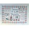 La Boîte à Broder COU050RBMB - Scampolo di Tessuto Stampato con dicitura in Francese Trésor de Brodeuses, in Misto Lino, Colore: Rosso/Blu/Bianco
