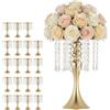 VEVOR Set di Vasi Decorativi per Matrimonio Feste Evento in Metallo 20 pezzi, Vasi Centrotavola di Fiori Altezza 33,5 cm Supporto per Banchetti Decorazioni Interiori, Pendenti in Cristallo, Colore Oro