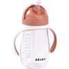 Béaba BEABA, Bicchiere Salvagoccia Per L'apprendimento 2 In 1, Tazza Con Cannuccia Per Bambini, 100% Antigoccia, Facile Da Aprire, Manici Rimovibili, Tritolo E Silicone, 300 Ml, Terracotta