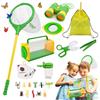 Rierousy Set da ricerca per bambini, lenti di ingrandimento per bambini, set da esploratore, binocolo per bambini, rete per farfalle, gioco di ricerca all'aperto, ricerca di insetti, scatola per insetti, cattu