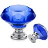 Ravinte 10 bottoni e maniglie per cassetti in cristallo, colore blu, a forma di diamante, per comò, cassetti, cucina, armadio, cassetto, maniglie, 30 mm, con base in argento