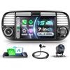 VECHTEL 4G+128G Autoradio Android 15 per FIAT 500 2007-2015, 7 Pollici IPS HD Schermo Tactile co Carplay Android Auto senza Fili, Stereo Auto co GPS Wi-Fi USB/Tipo-C Bluetooth Radio FM RDS Retrocamera