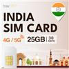 travSIM SIM India | 30 Giorni - 25 GB a velocità 5G/4G | SIM Card India Tourist per rimanere connessi | Assistenza 24 ore su 24, 7 giorni su 7