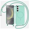 xinyunew Magnetica Cover con Cordino per Samsung Galaxy S26,[Compatibile con MagSafe], Cover in Silicone, Regolabile Cordino da Collo Nylon Catena Collana Tracolla,verde chiaro
