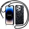Coiwxmoi Cover Magnetica per iPhone 15 Pro 6,1 con Cordino, Compatibile con MagSafe, Aesthetic Leopardata Disegno Custodia con Corda Collana, Traslucida Matte Silicone Hard PC Antiurto Case, Nero 2