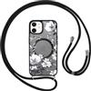Yoedge Cover Magnetica per iPhone 12/iPhone 12 Pro 6,1 con Cordino, Compatibile con MagSafe, Aesthetic Fiori Disegno Custodia con Tracolla Laccio Corda, Traslucida Silicone TPU PC Antiurto Case, Nero