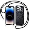 Coiwxmoi Cover Magnetica per iPhone 13 Pro con Cordino, Compatibile con MagSafe, Aesthetic Leopardata Disegno Custodia con Corda Collana, Traslucida Matte Silicone TPU Hard PC Antiurto Case, Nero