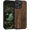 kwmobile Custodia Compatibile con Apple iPhone 14 Pro Max Cover - Back Case in Legno con Bumper in Silicone TPU - Bussola vintage marrone scuro