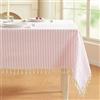 meioro Tovaglia a Righe Tovaglie Rettangolare con Nappe, Copri Tavolo Lavabili da Interno Biancheria da Tavola Decorativa per Cucina, Sala da Pranzo e Piano d'appoggio (Rosa/Bianco,140x140cm)