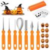 TELAOBAN Acciaio Inossidabile Set Intagliare Zucca, 7 pezzi Durevole Pumkin Carving Tool, Kit Intaglio Zucca Halloween Set con 10 Sagome per Intagliare e borsa per la conservazione, per Adulti e Bambini