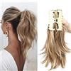 SEGO Coda di Cavallo Extension con Pinza Clip Capelli Ricci Sintetici Regolabili Ponytail Extensions Personalizzate 30cm 95g - Castano Cenere/Biondo Chiarissimo