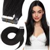 Elailite Extension Adesive Capelli Veri Biadesivo (10 Ciocche 15g + 10 Biadesivi) Tape ins Naturali Remy Umani 25cm #1B Nero Naturale