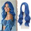 FESHFEN Parrucca Lunga Ondulata - Lace Front Parrucca per Donna Lunghe Ondulate Blu Wigs Naturali Sintetici Capelli Parrucche Uso Quotidiano Festa, 60 cm