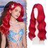 FESHFEN Parrucca Lunga Ondulata - Lace Front Parrucca per Donna Lunghe Ondulate Rosso Wigs Naturali Sintetici Capelli Parrucche Uso Quotidiano Festa, 60 cm