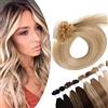 SEGO Extension Capelli Veri Cheratina 200 Ciocche Balayage 100g - 100% Remy Human Hair Naturali U Tip Extensions 45cm #18P613 Biondo Cenere mix Biondo Chiaro