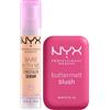NYX Professional Makeup Bare With Me Siero Correttore Colorato 2in1 Coprenza Media 02.5 Medium Vanilla + Buttermelt Blush in Polvere con Burro Mango Mandorle Karité Colore Butta With Time - Set da 2