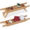Relaxdays Mensola per Vasca da Bagno in bambù, L: 69 cm, Vassoio con Piedini Pieghevoli e Ripiano Porta Sapone, Naturale