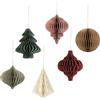 NICROLANDEE Decorazioni per feste di Natale - 5 mini lanterne 3D a nido d'ape in carta con bordo glitterato verde, rosso, marrone, avorio, grigio, ornamenti da appendere per albero di Natale, feste di