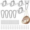 KUAOWT Piatto di ancoraggio da soffitto in acciaio inox per carichi pesanti, set di 4 ganci da soffitto resistenti M5 a forma di U con moschettone e viti, fino a 55 kg per poltrona sospesa, amaca, ombrellone