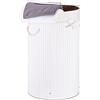 Relaxdays Cesto Portabiancheria, Rotondo, Pieghevole, 70 L di Volume, Coperchio e Sacco di Cotone, Ø 41 cm, Bianco