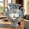 Ceramiche di Caltagirone Sofia Vaso Anfora in Ceramica di Caltagirone h 40 cm — Ornato Mono Blu con Veliero - 40 cm / Serie Ornato Mono Blu