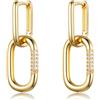PHNIBIRD Orecchini pendenti a forma di creole doppio rettangolo in argento 925 con zirconia regalo per donna (oro)