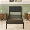 Lutown-Teen Rete Letto Singolo 80x190 cm con Testiera Imbottita Curva, Altezza 36 cm, Letto Singolo con Contenitore con Rete A Doghe in Metallo, Spazio Sottostante, Montaggio Facile, Silenzioso, Nero
