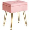 IBUYKE Multifunzionale Stoccaggio Vanity Sgabello con Flip Table, Gambe in Metallo Regolabili & Pelle PU - 40x30x48cm Poggiapiedi ottomano per Trucco, Soggiorno, Ingresso Rosa WBD014P
