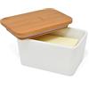 joeji's Kitchen Joeji's Portaburro da Frigo in Ceramica Bianca con Coperchio in Bambù - Burriera 500 ml Ermetica per Burro Fresco - Porta Burro Grande da Tavola per Cucina e Frigorifero