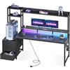 Coleshome Scrivania Gaming con Libreria e Cassetti, Tavolo Gaming con Illuminazione LED & Presa di Corrente, Scrivania Computer con Ripiani di Archiviazione (Nero Fibra di Carbonio, 161×48 cm)