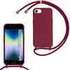 SLWYF Custodia per iPhone 6/7/8/iPhone SE 2020/SE 2022 Cover con Cordino, Silicone Antiurto TPU Morbido Corda Collana Necklace Regolabile Stylish con Catena Ultra Sottile Cover Case, Rosso