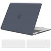 TECOOL Cover per MacBook Air M1 (A2337) e MacBook Air 13 Pollici Retina 2020 2019 2018 (A2179 A1932), Custodia Rigida Protettiva Sottile in Plastica e Copritastiera UE, Grigio-Nero