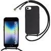 SLWYF Custodia per iPhone 6/7/8/iPhone SE 2020/SE 2022 Cover con Cordino, Silicone Antiurto TPU Morbido Corda Collana Necklace Regolabile Stylish con Catena Ultra Sottile Cover Case, Nero