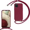 SLWYF Custodia per Samsung Galaxy A12 5G Cover con Cordino, Silicone Antiurto TPU Morbido Corda Collana Necklace Regolabile Stylish con Catena Ultra Sottile Cover Case, Rosso