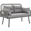 Outsunny Divano da giardino con cuscini e guanciali 2 posti in resina intrecciata, divano da esterno con braccioli grigio scuro | Aosom Italy