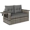 Outsunny Divano rattan 2 posti con cuscini richiudibile ripiani laterali salotto Grigio chiaro | Aosom Italy