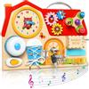 LUVTOY Wooden Busy Board, 12 in 1 Montessori Giochi per 2 3 4 5 Anni Tavola Sensoriali per Giocattoli attività Giocattolo Educativo, Giocattoli da Viaggio per Bambini, Regali di Natale