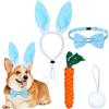 EKKONG Cerchietto Orecchie da Coniglio Pasquale per Cani, 4 Pezzi Accessori per Costumi da Cane con Fascia Capelli Orecchie da Coniglio, Papillon, Coda, Giocattolo Carota per Carnevale Pasqua Cosplay (Blu)
