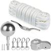 DBREAKS Kit Accessori per Asta Bandiera, Kit di Riparazione per Aste incl. Punta a Sfera Oro, Topoer con Carrucola, Moschettone, Tacchetta, 15m Corda, per la Decorazione del Giardino, Argento