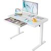HUANUO 100 x 60 cm Scrivania Regolabile in Altezza con Piano in Vetro, Cassetto, Porte di Ricarica USB e 3 Altezza Memorizzabili, Scrivania Ufficio con Piano Monoblocc, Vetro Bianca