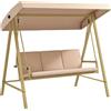 Outsunny Dondolo Giardino 3 Posti con Tettuccio Inclinabile e Cuscini, Dondolo da Esterno in Acciaio e Textilene, Beige e Marrone | Aosom Italy