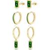 CERSLIMO Orecchini da donna in argento Sterling, set di 3 orecchini con zirconia cubica bianca/verde, orecchini a cerchio in oro, orecchini a perno e pendenti a goccia, orecchini dorati per ragazze,